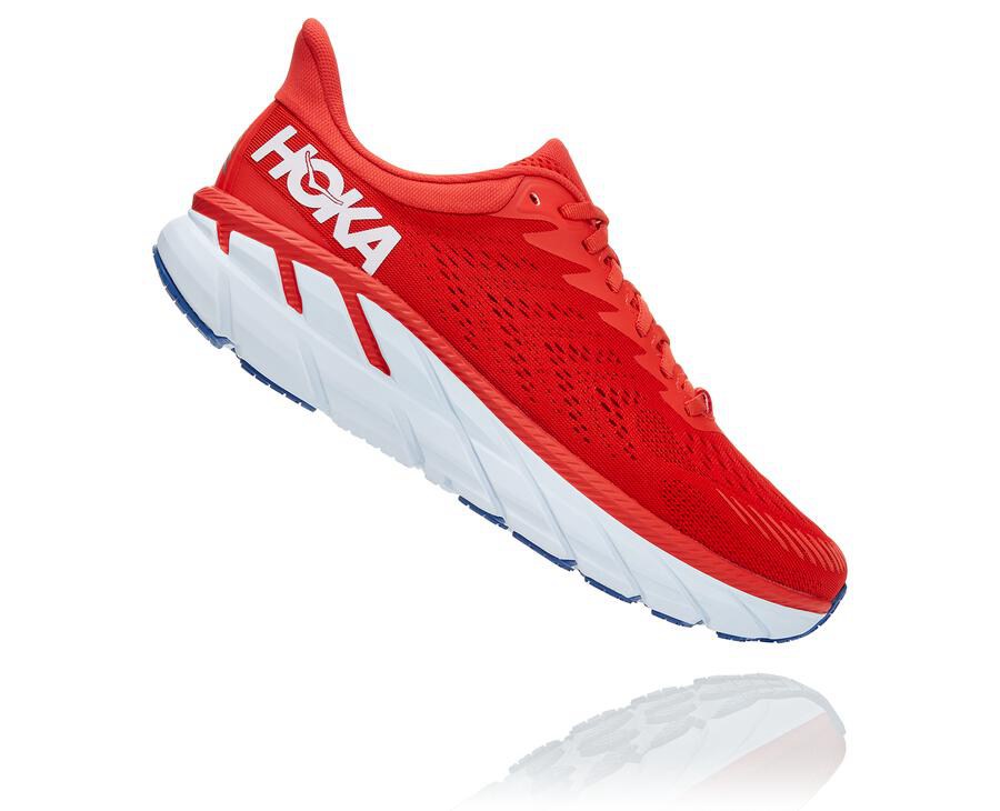 Hoka One One Running Shoes Mens Red/White - Clifton 7 - 34618YMNZ